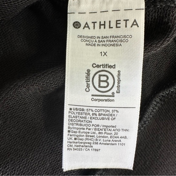 ATHLETA Black Retroterry V-Neck Sweatshirt Tee Plus Size 1X Minimalist Comfy - Picture 5 of 10